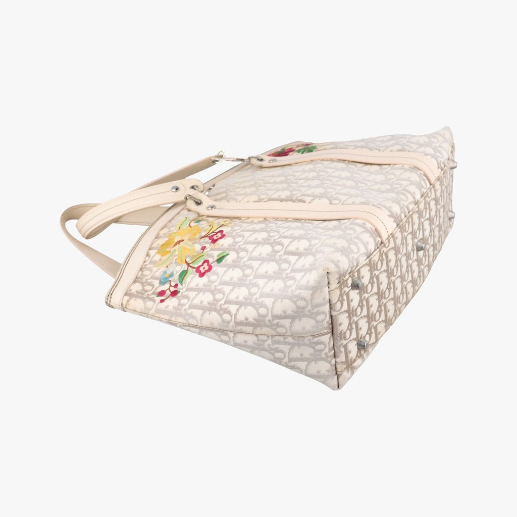 Dior Trotter Flower Line White Beige Multicolor Canvas Leather Handbag — view 5