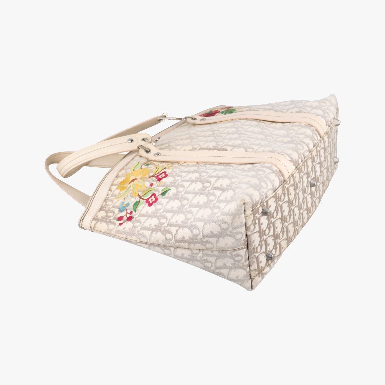Dior Trotter Flower Line White Beige Multicolor Canvas Leather Handbag — view 5