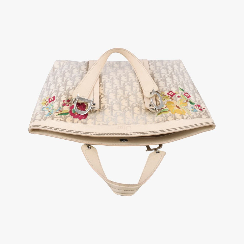 Dior Trotter Flower Line White Beige Multicolor Canvas Leather Handbag — view 8