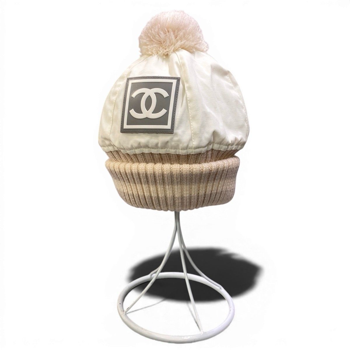 Chanel Vintage Sports CC Logo Lining Fleece Knit Cap Beanie Cap M Off White — view 3