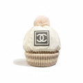 Chanel Vintage Sports CC Logo Lining Fleece Knit Cap Beanie Cap M Off White