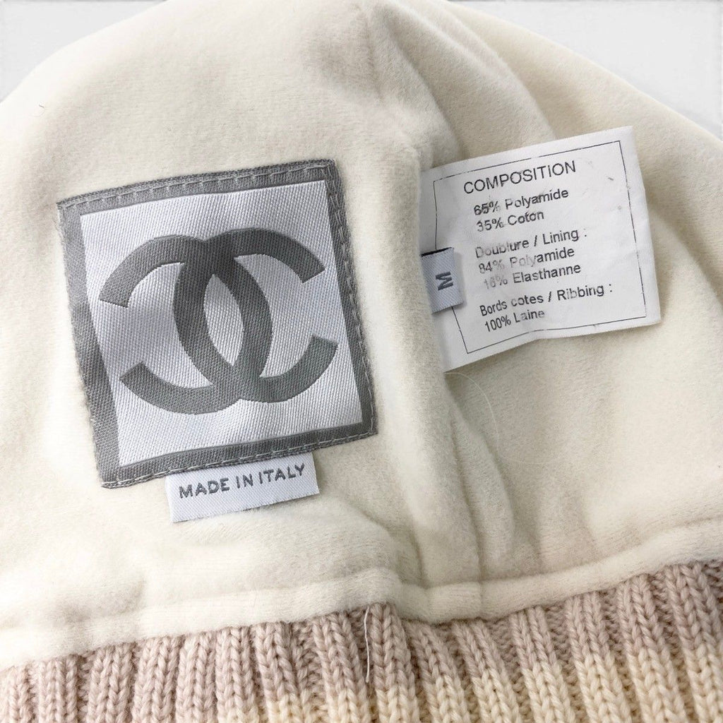 Chanel Vintage Sports CC Logo Lining Fleece Knit Cap Beanie Cap M Off White — view 8