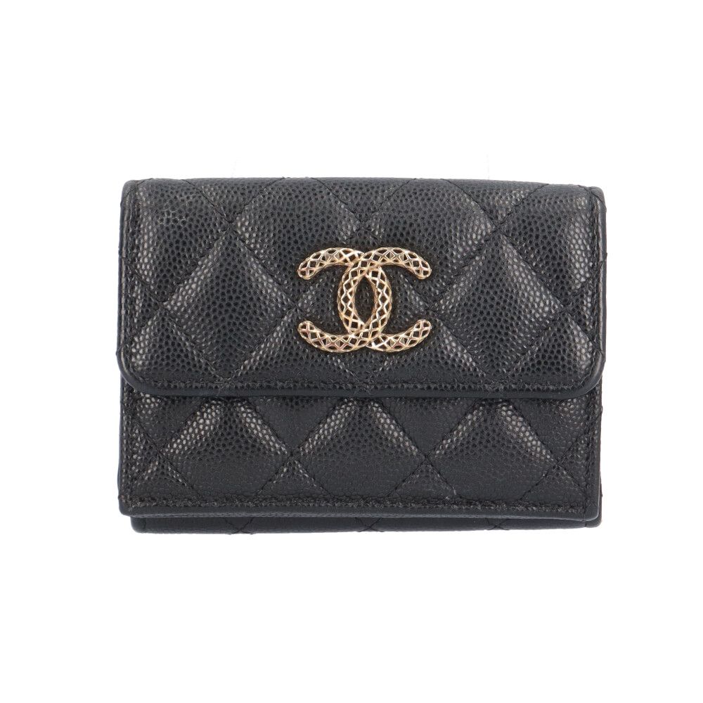 Chanel Mesh CC Logo Trifold Wallet Caviar Leather