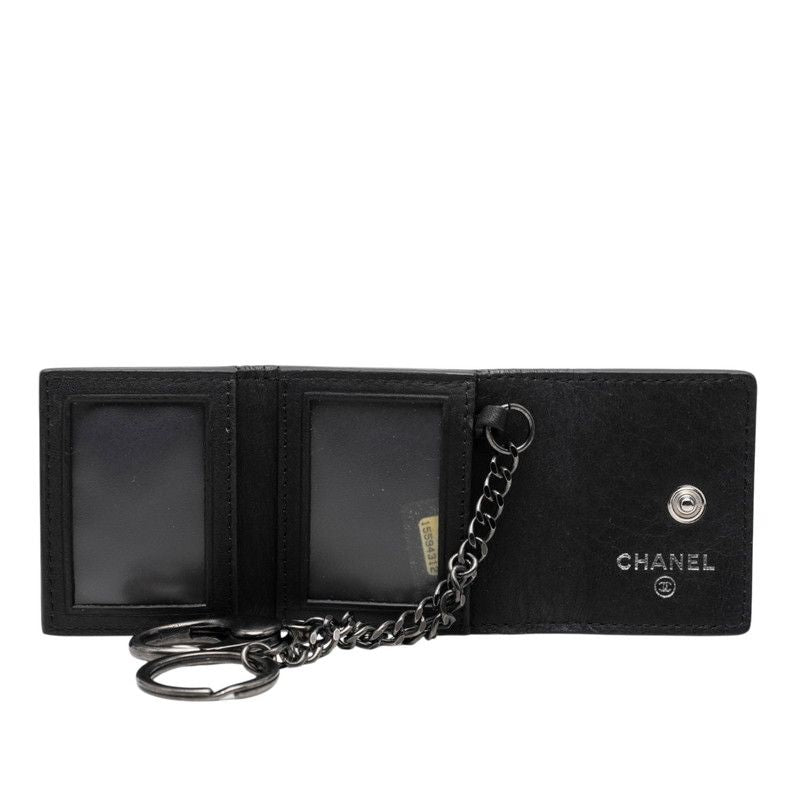 Chanel CC Logo Key Holder Bag Charm Photo Case Black Leather — view 4