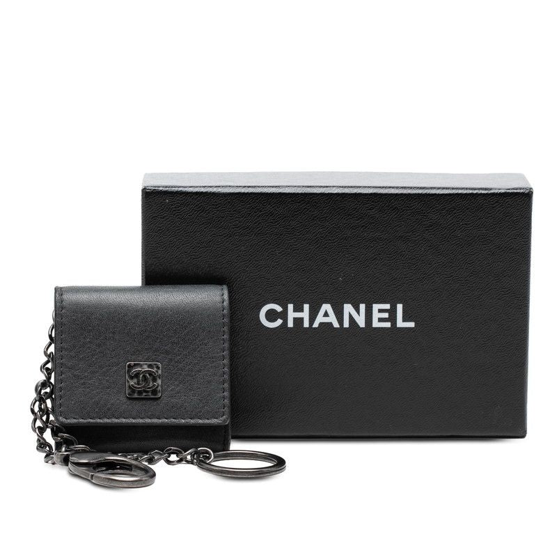 Chanel CC Logo Key Holder Bag Charm Photo Case Black Leather — view 7