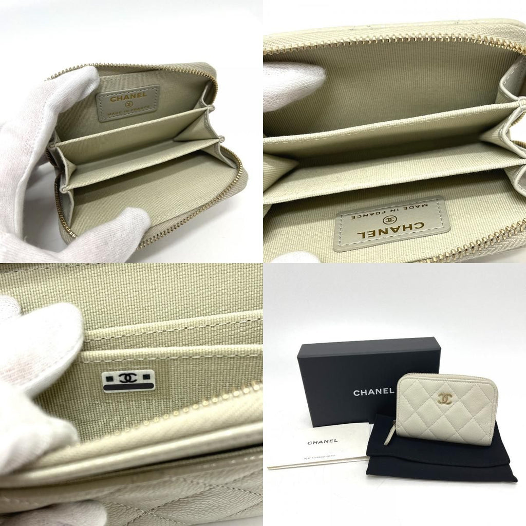 Chanel Coin Case CC Logo Quilted Caviar Leather Gray — view 9