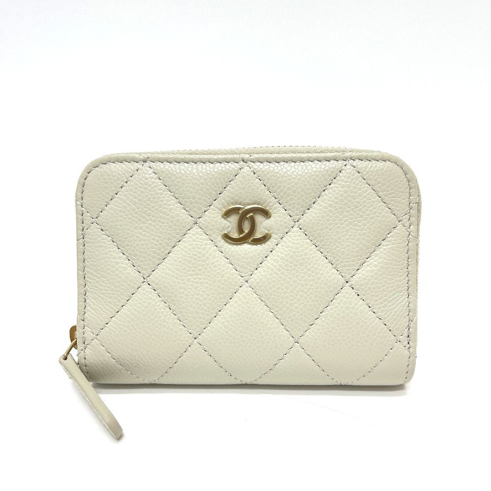 Chanel Coin Case CC Logo Quilted Caviar Leather Gray