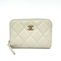 Chanel Coin Case CC Logo Quilted Caviar Leather Gray