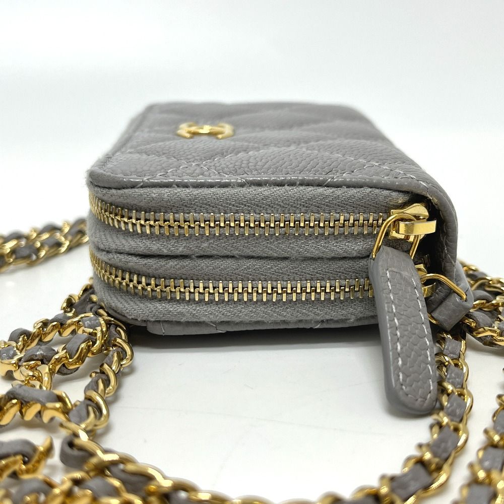 Chanel Shoulder Bag Quilted Caviar Leather Gray — view 6