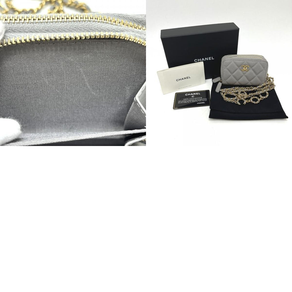 Chanel Shoulder Bag Quilted Caviar Leather Gray — view 9
