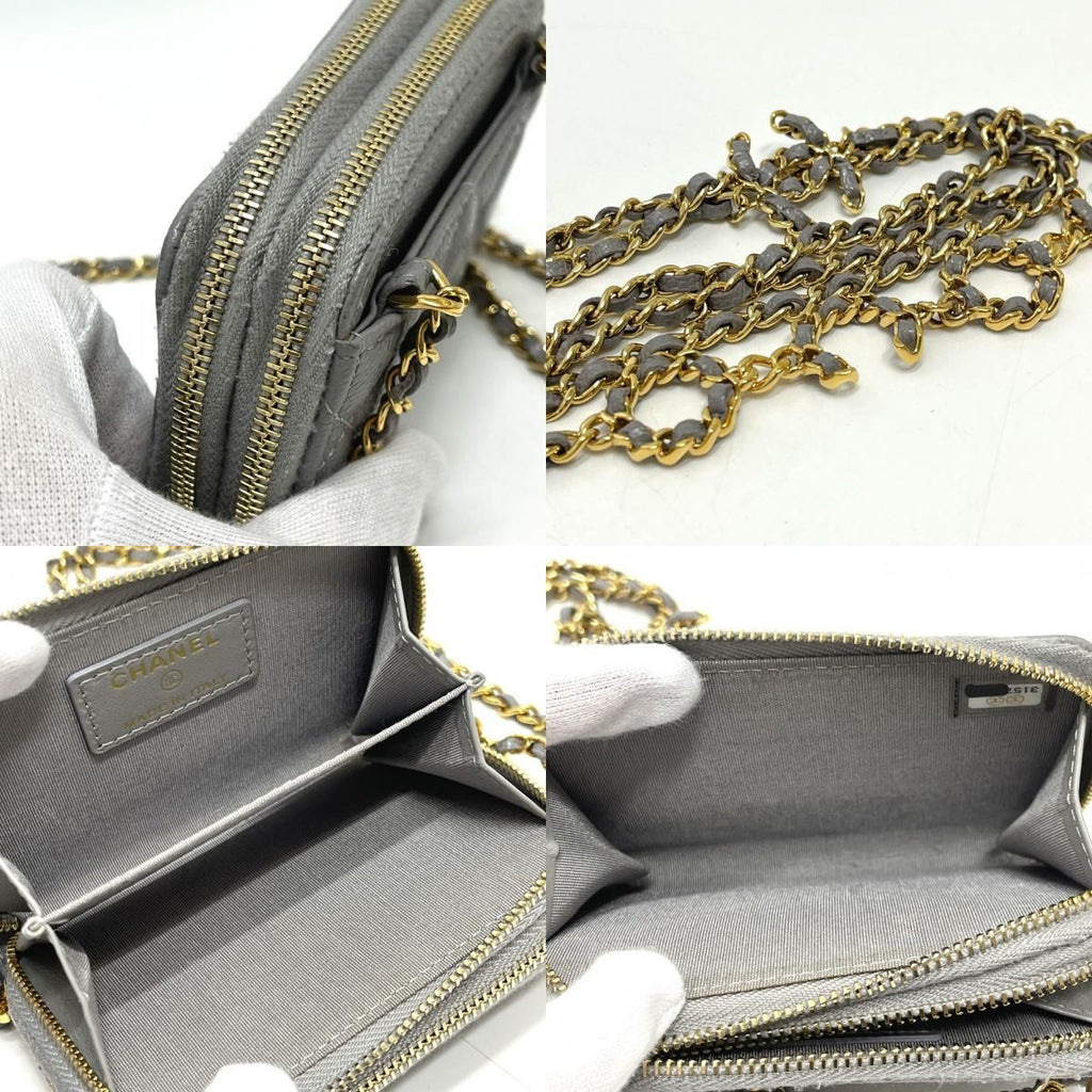 Chanel Shoulder Bag Quilted Caviar Leather Gray — view 8