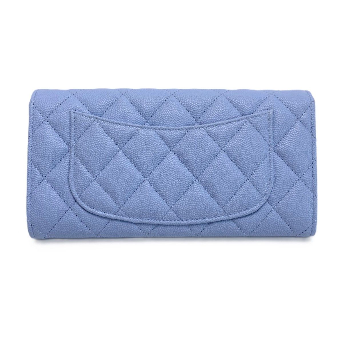 Chanel Wallet Long Flap Quilted Caviar Leather Blue Silver — view 2