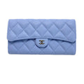 Chanel Wallet Long Flap Quilted Caviar Leather Blue Silver