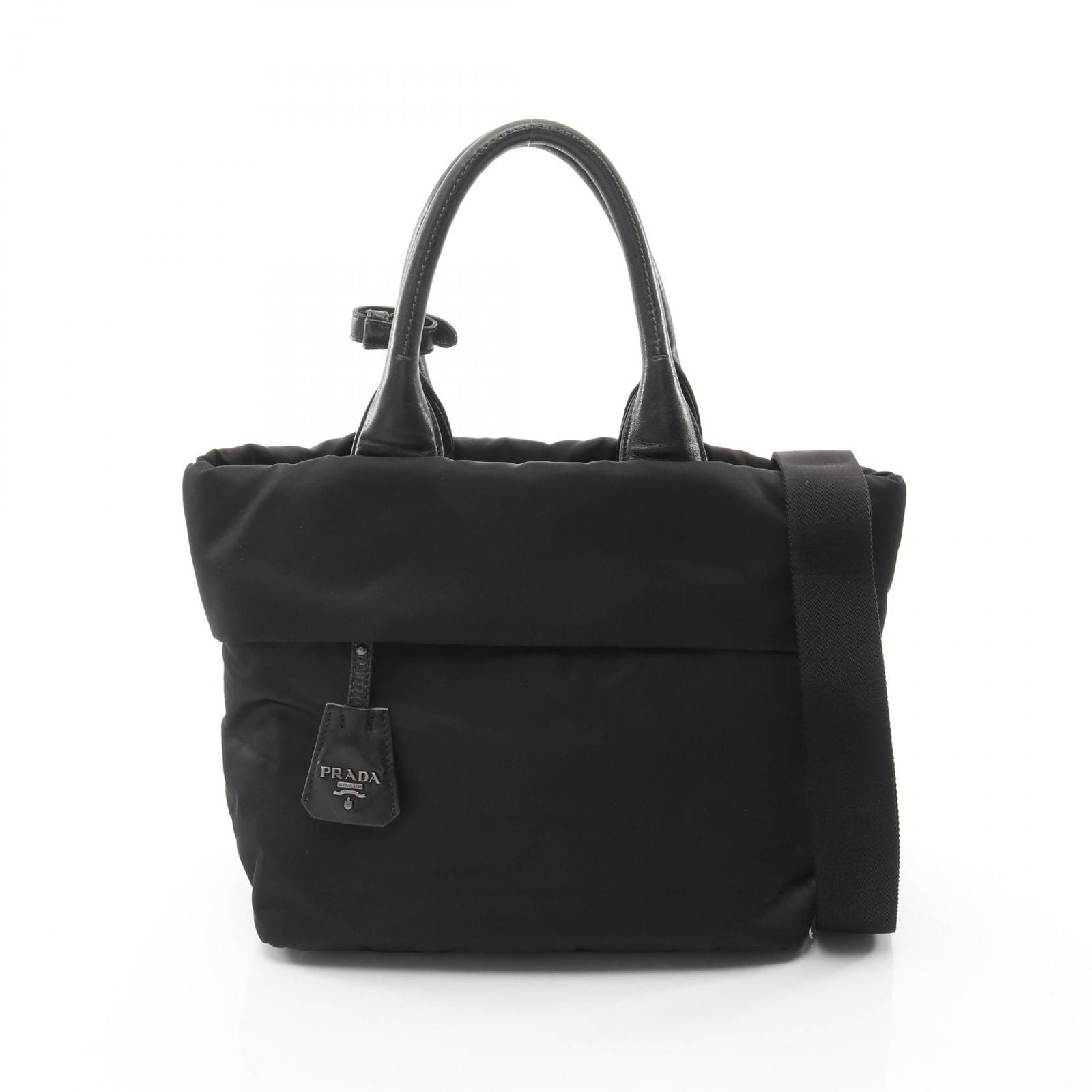 Prada Handbag Black Nylon Leather 2-Way Shoulder