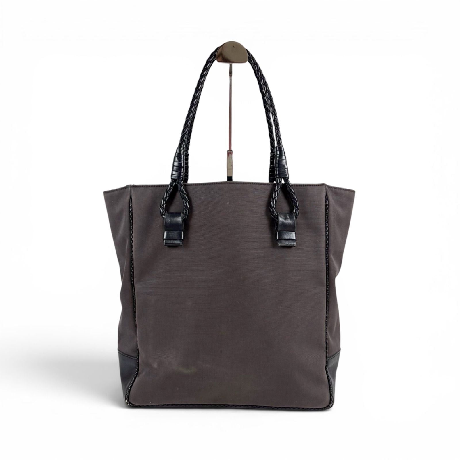 Bottega Veneta Canvas Intrecciato Leather Mini Tote Shoulder Bag Black Gray