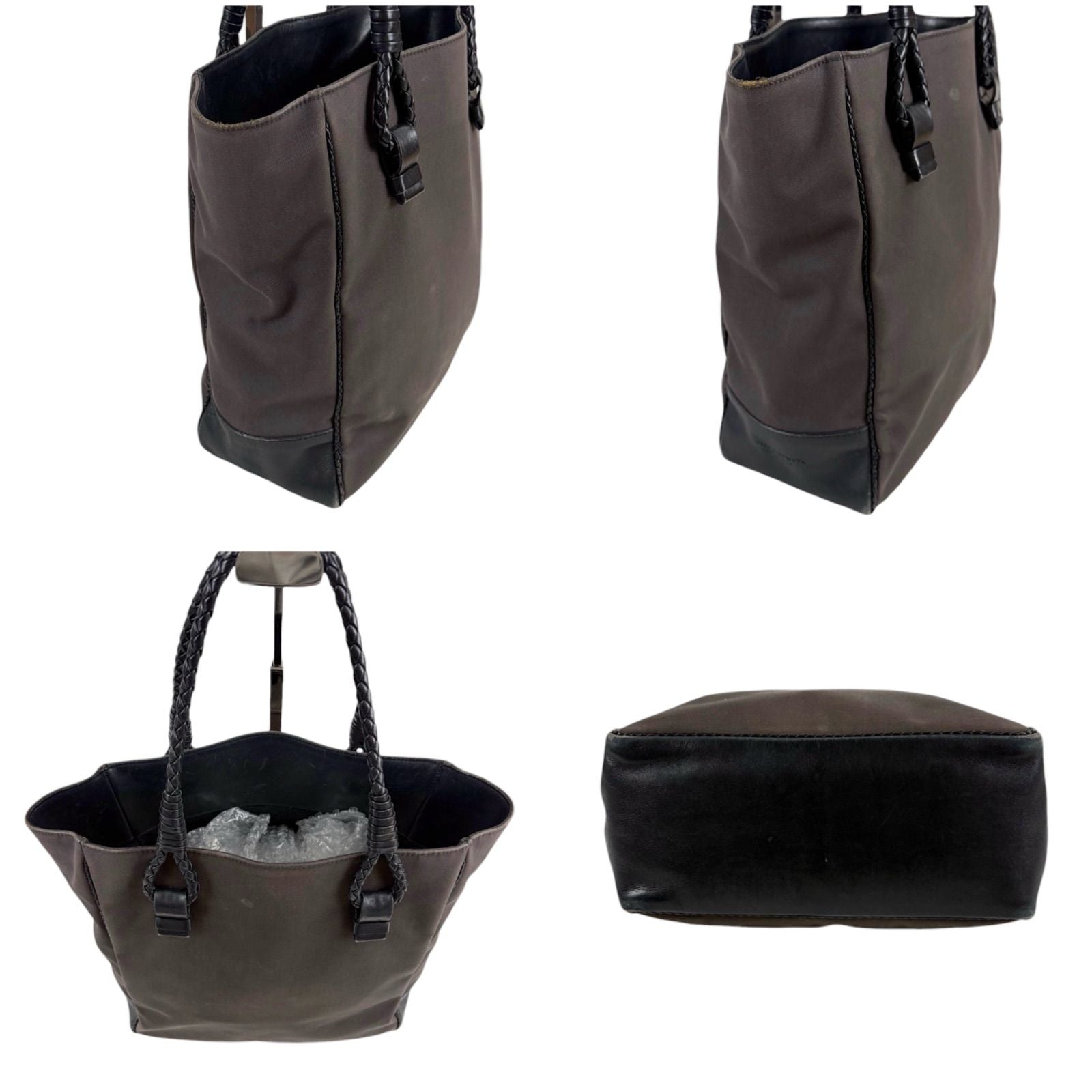 Bottega Veneta Canvas Intrecciato Leather Mini Tote Shoulder Bag Black Gray — view 3