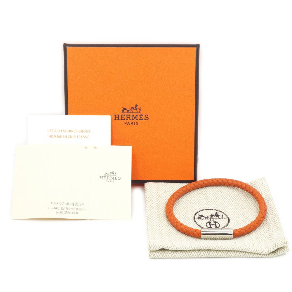 Hermes Goliath Bracelet Orange Leather Silver — view 9