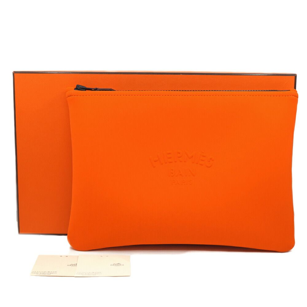 Hermes Neobain MM Orange Nylon Clutch Pouch — view 9