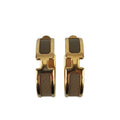 Hermes Earrings Olympe Gold Brown Metal Leather