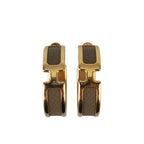 Hermes Earrings Olympe Gold Brown Metal Leather