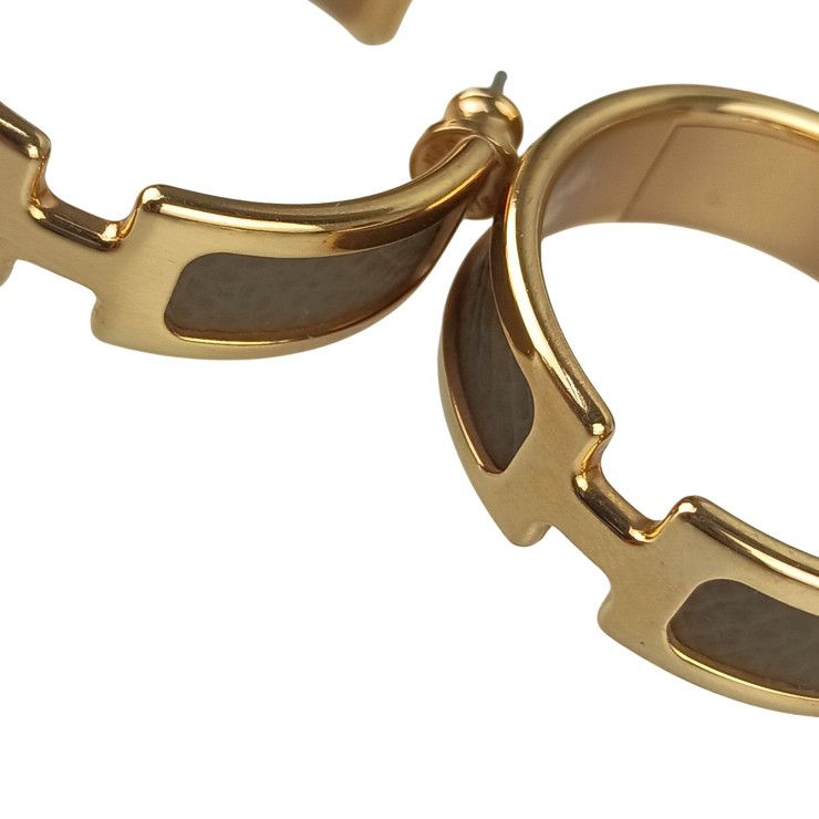 Hermes Earrings Olympe Gold Brown Metal Leather — view 4