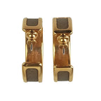 Hermes Earrings Olympe Gold Brown Metal Leather — view 3