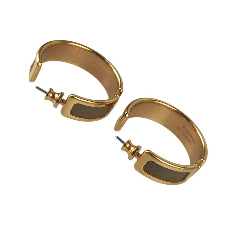 Hermes Earrings Olympe Gold Brown Metal Leather — view 2