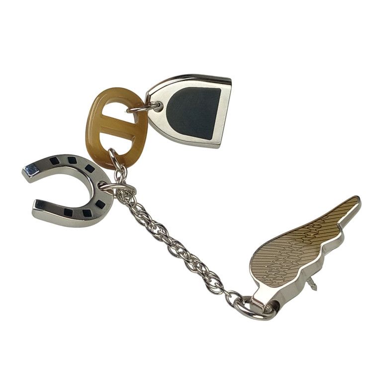 Hermes Brooch Bon Voyage Metal Buffalo Horn Silver Chaine D'ancre Chain — view 2