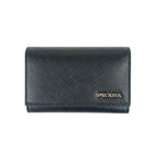 Prada Key Case Nero Saffiano Bicolo 6 Silver Key Holder