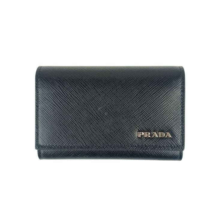 Prada Key Case Nero Saffiano Bicolo 6 Silver Key Holder