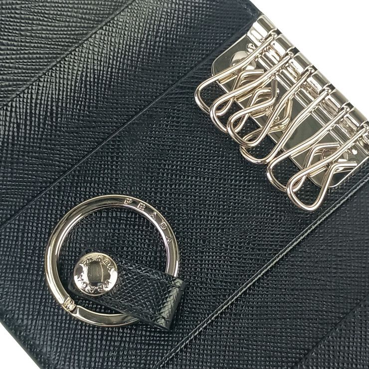 Prada Key Case Nero Saffiano Bicolo 6 Silver Key Holder — view 7