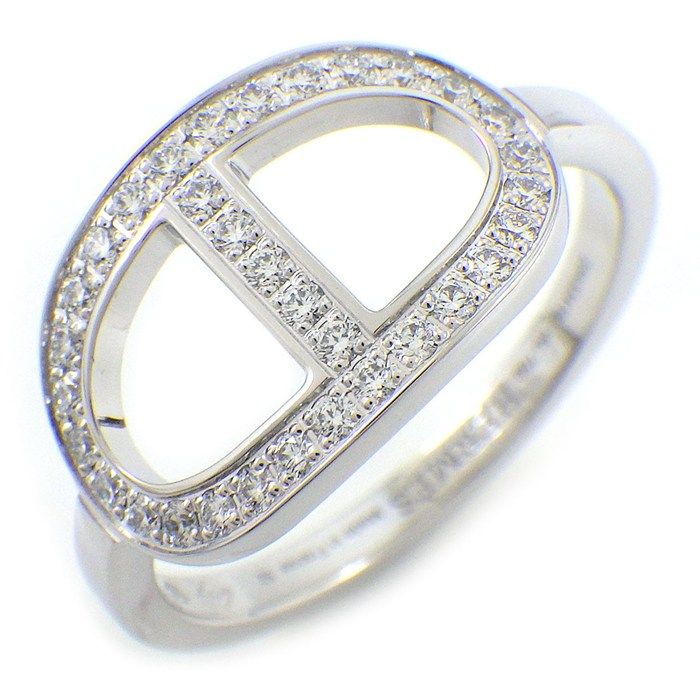 Hermes Ring Chaine D'ancre Contour Points Diamond Total 18k White Gold