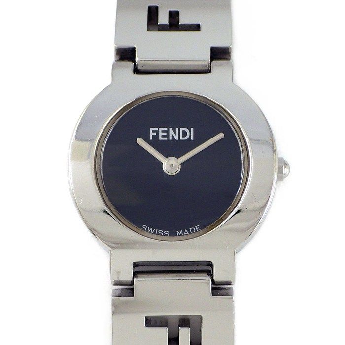 Fendi Watch Orologi Black Dial Logo Bracelet SS Quartz Analog
