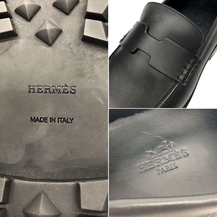 Hermes Cles Man Hitch Cut Detail Moccasins Logo Loafers Thick Sole 385 Black — view 3
