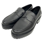 Hermes Cles Man Hitch Cut Detail Moccasins Logo Loafers Thick Sole 385 Black