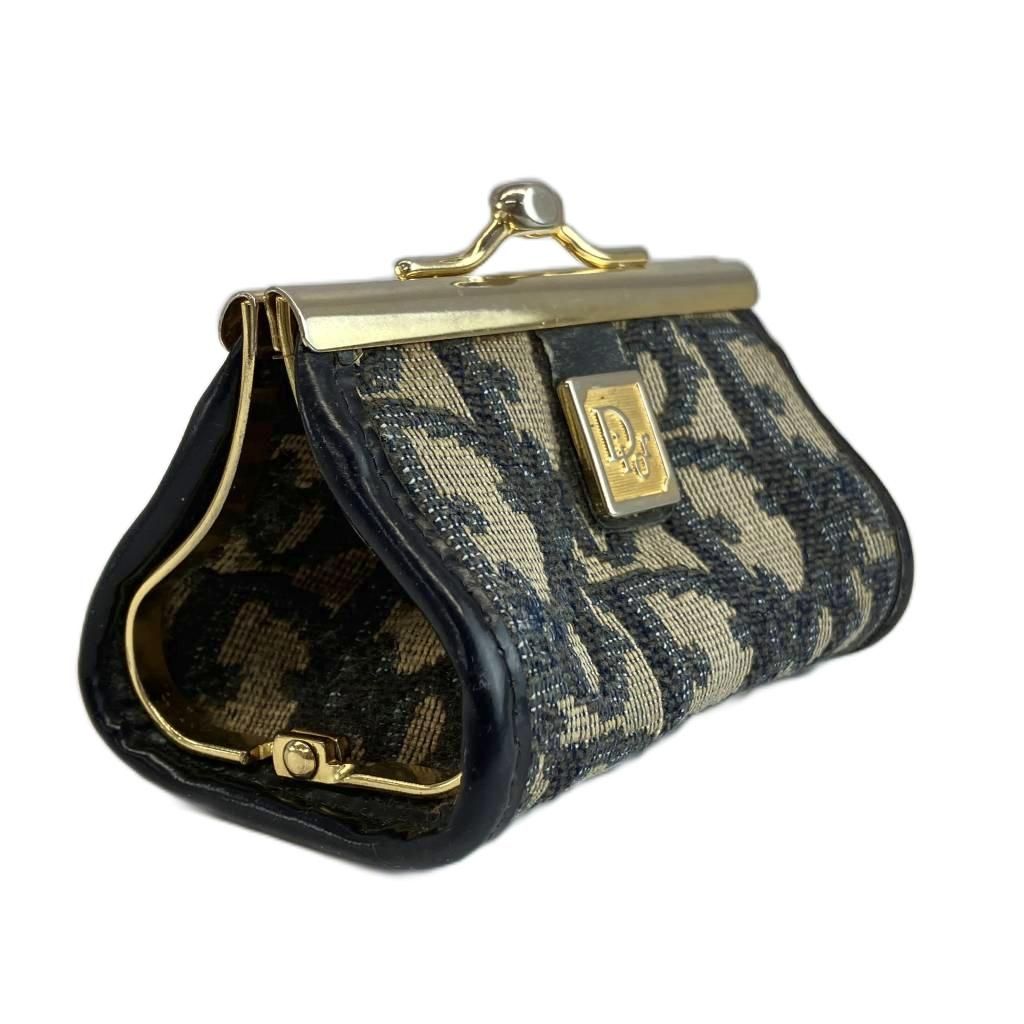 Dior Coin Purse Kiss Lock Canvas Trotter Pattern All Over Logo Plate Beige Black — view 5