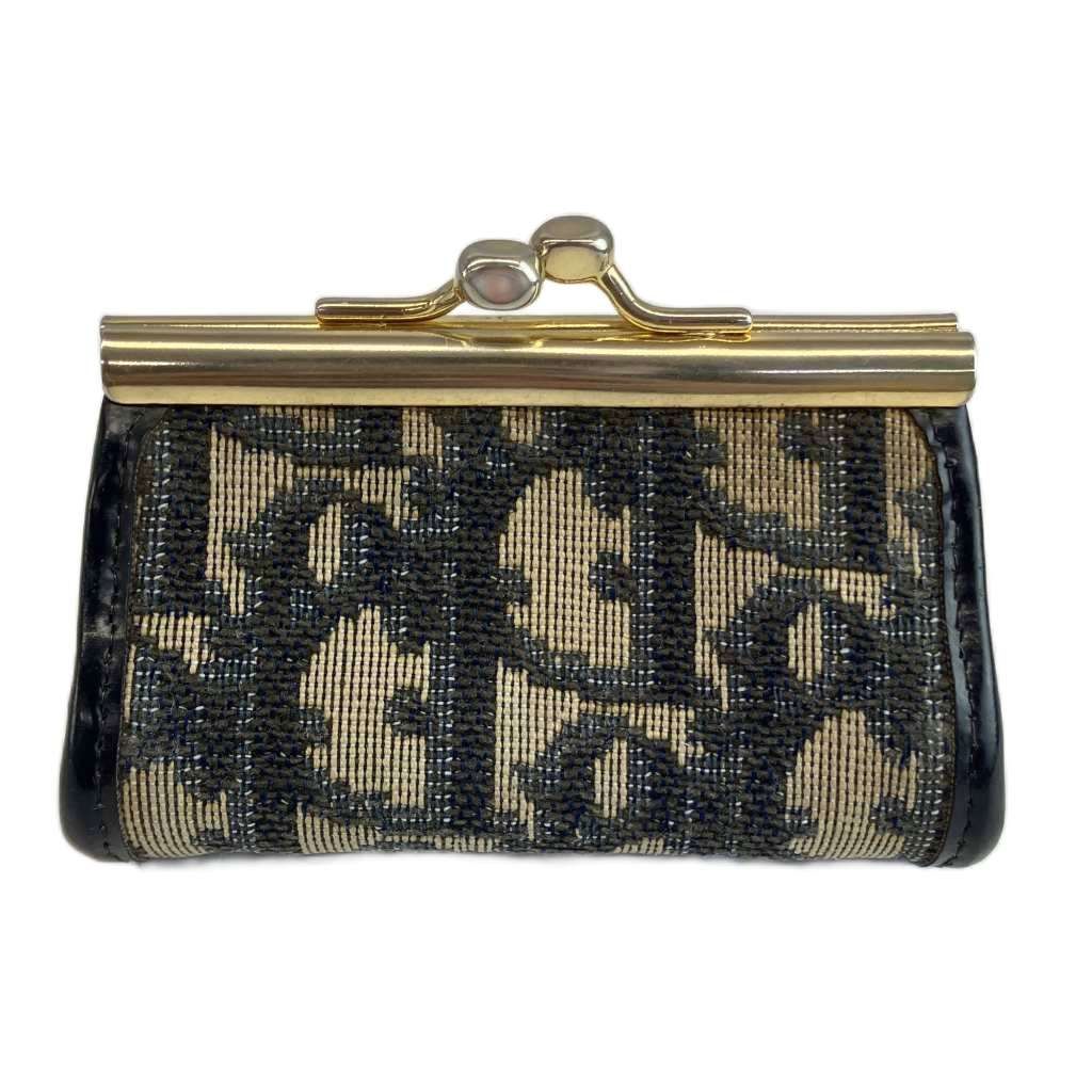 Dior Coin Purse Kiss Lock Canvas Trotter Pattern All Over Logo Plate Beige Black — view 2