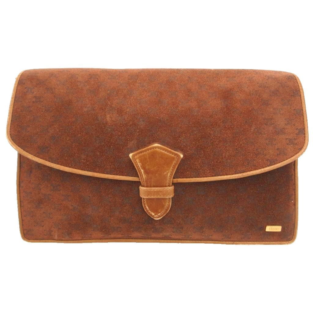 Celine Handbag Clutch Party Brown Suede SD