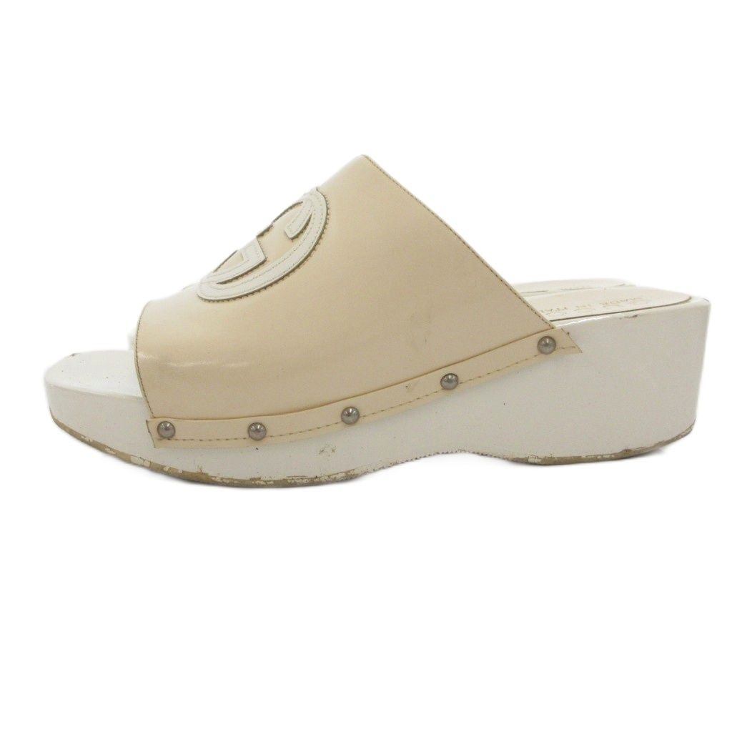 Gucci Sandals Shoes 35 White Wedge Sole Open Toe Logo TQ — view 2
