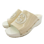 Gucci Sandals Shoes 35 White Wedge Sole Open Toe Logo TQ
