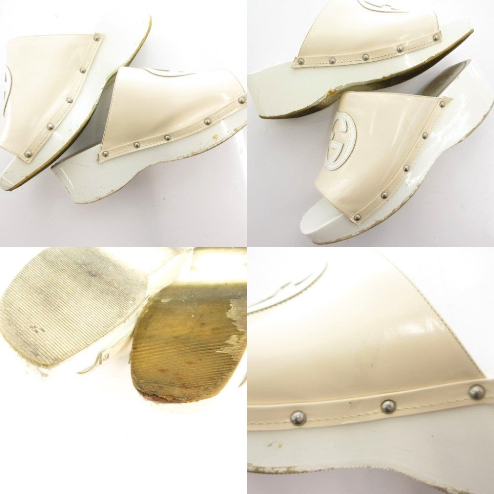 Gucci Sandals Shoes 35 White Wedge Sole Open Toe Logo TQ — view 9