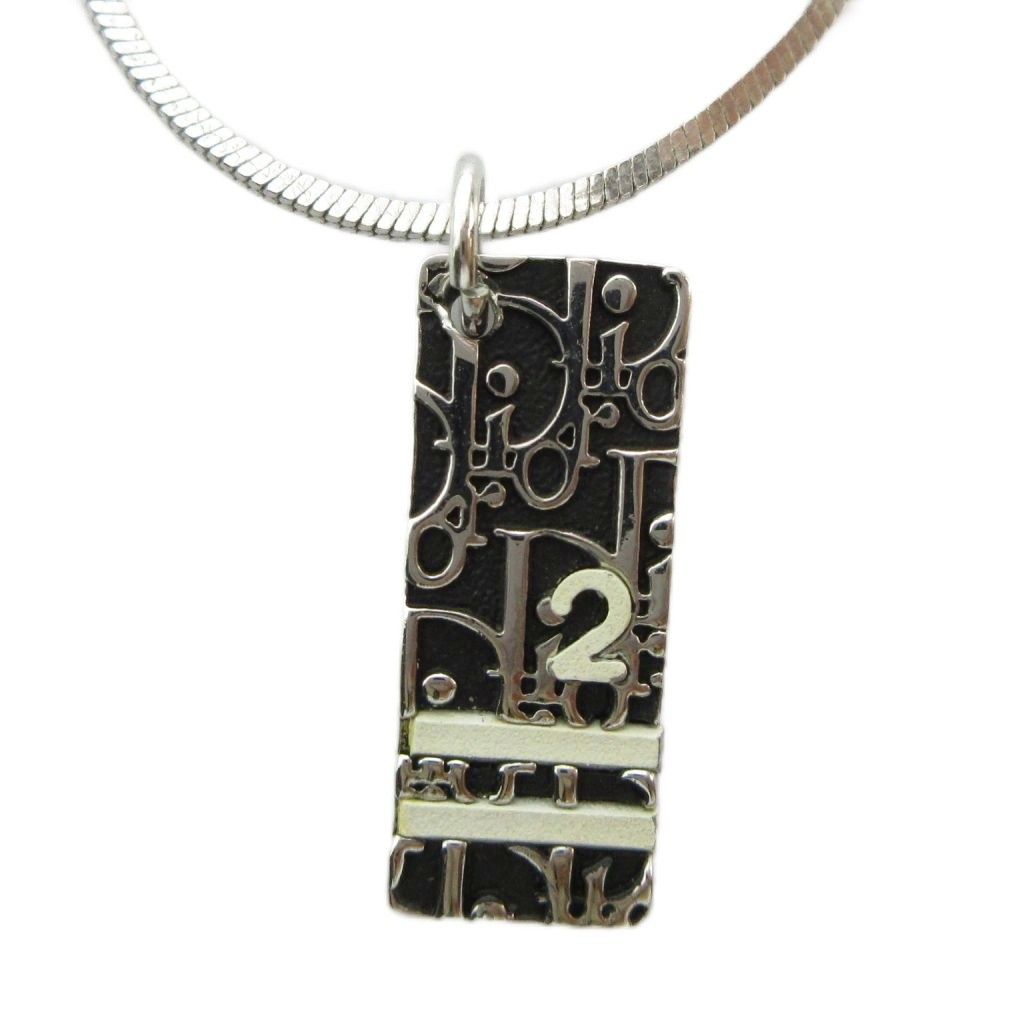 Dior Trotter Number Pendant Logo Pattern Silver Color Black