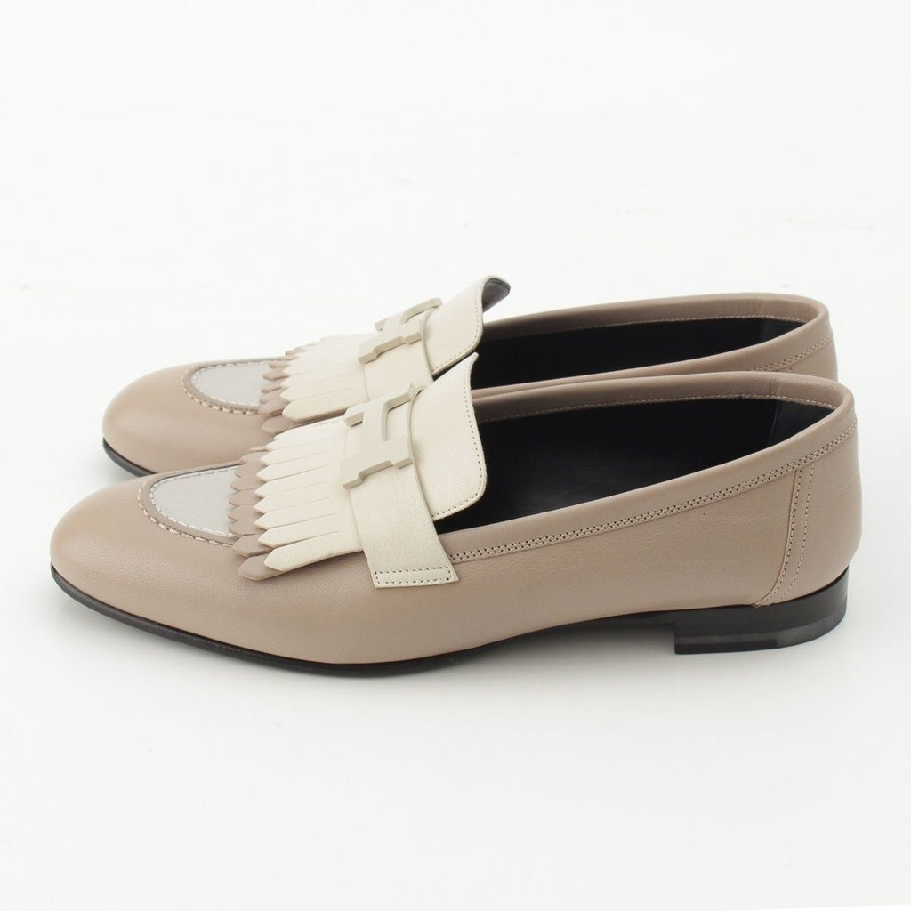 Hermes Royale Leather Fringe Loafers Shoes Beige — view 3