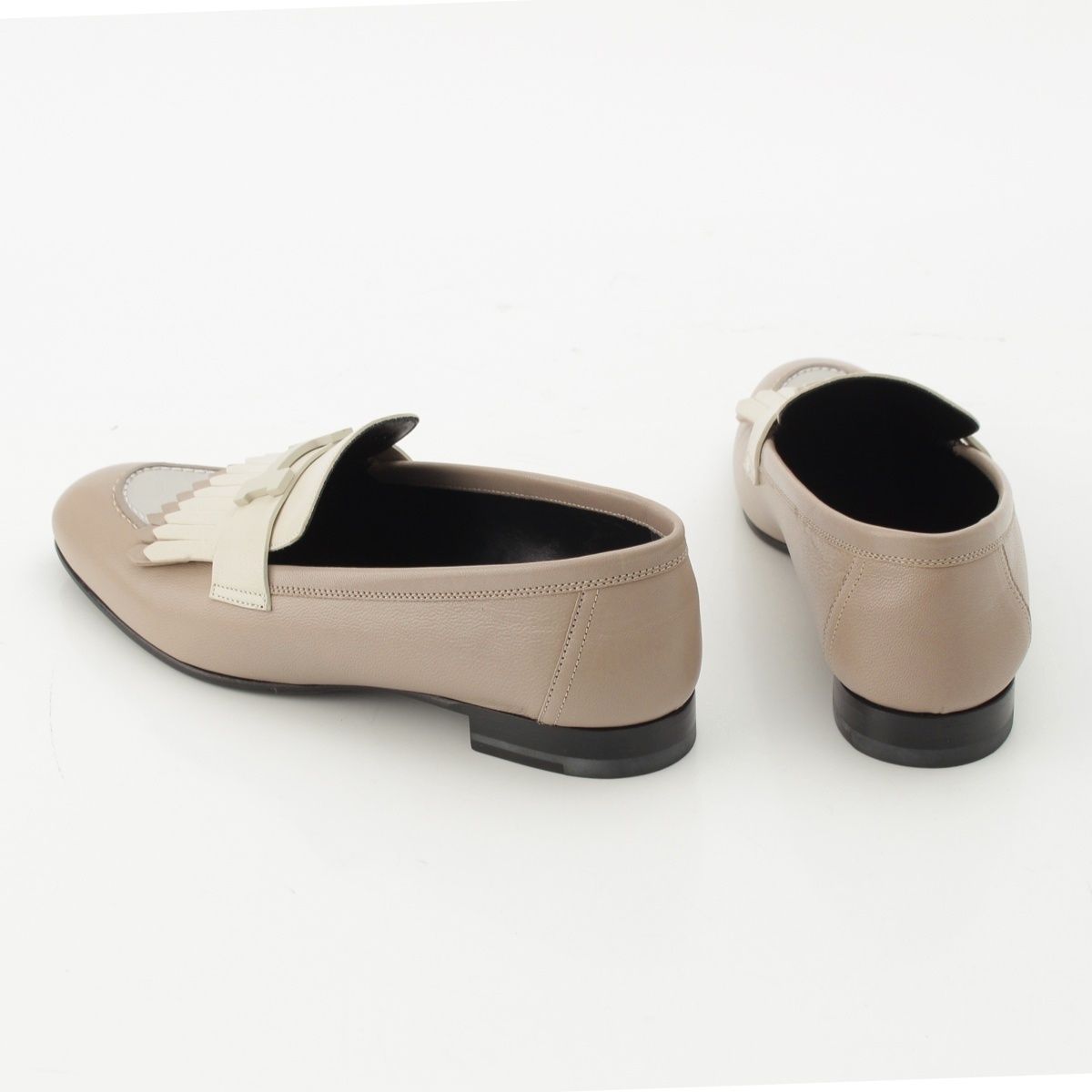 Hermes Royale Leather Fringe Loafers Shoes Beige — view 4