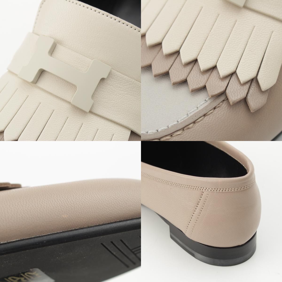 Hermes Royale Leather Fringe Loafers Shoes Beige — view 9