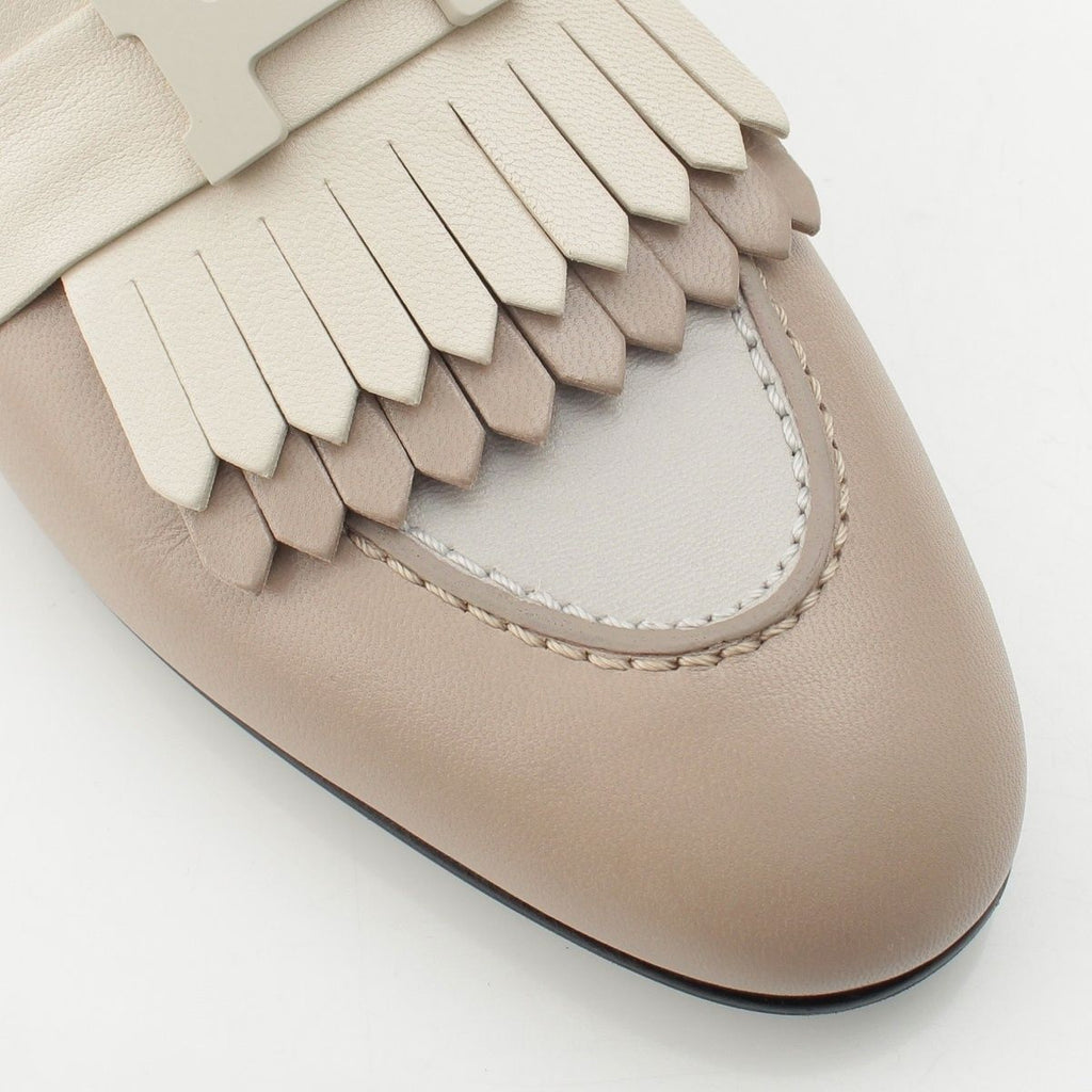 Hermes Royale Leather Fringe Loafers Shoes Beige — view 6