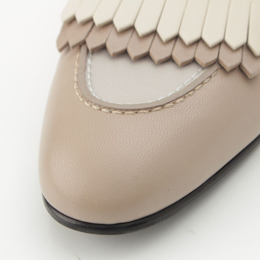 Hermes Royale Leather Fringe Loafers Shoes Beige — view 8