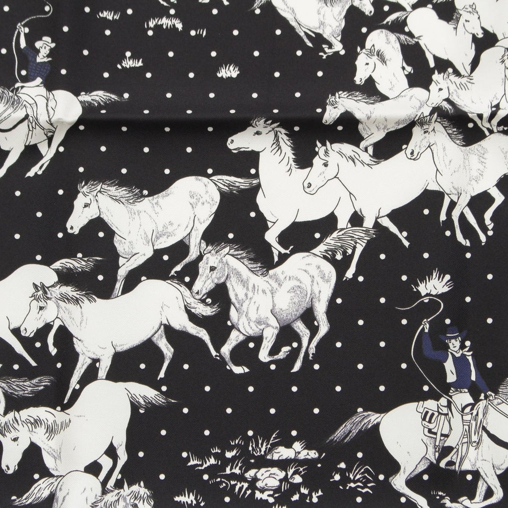 Hermes Carre 55 les Mustangs Bandana Wild Horse Silk Scarf Black — view 6