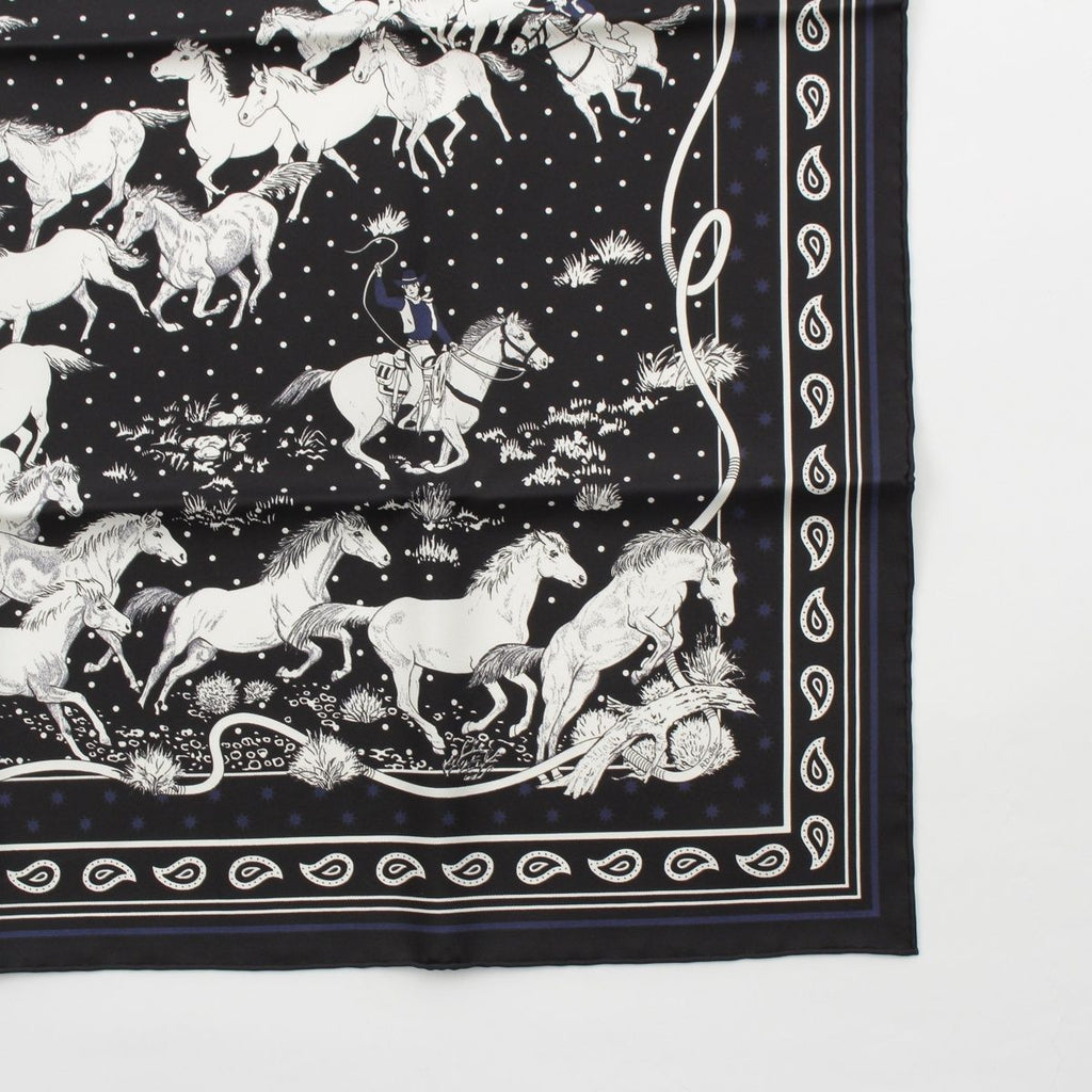 Hermes Carre 55 les Mustangs Bandana Wild Horse Silk Scarf Black — view 5