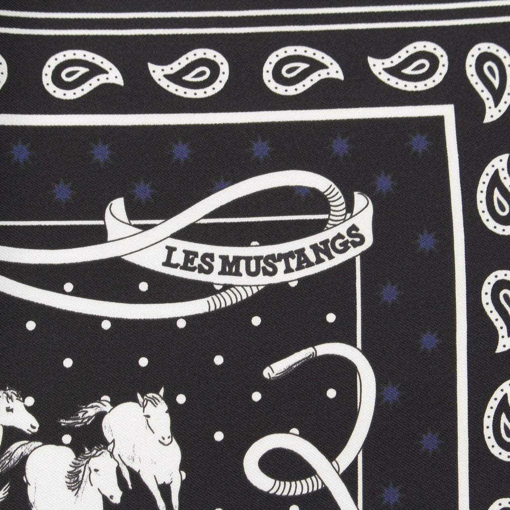 Hermes Carre 55 les Mustangs Bandana Wild Horse Silk Scarf Black — view 8